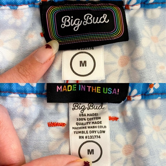 Big Bud Press Lazy Daisy Work Pants Cotton Blue Daisy Print Medium EUC - Picture 7 of 10